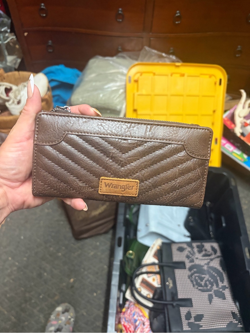 Wrangler coffee Quilted Zip Wallet